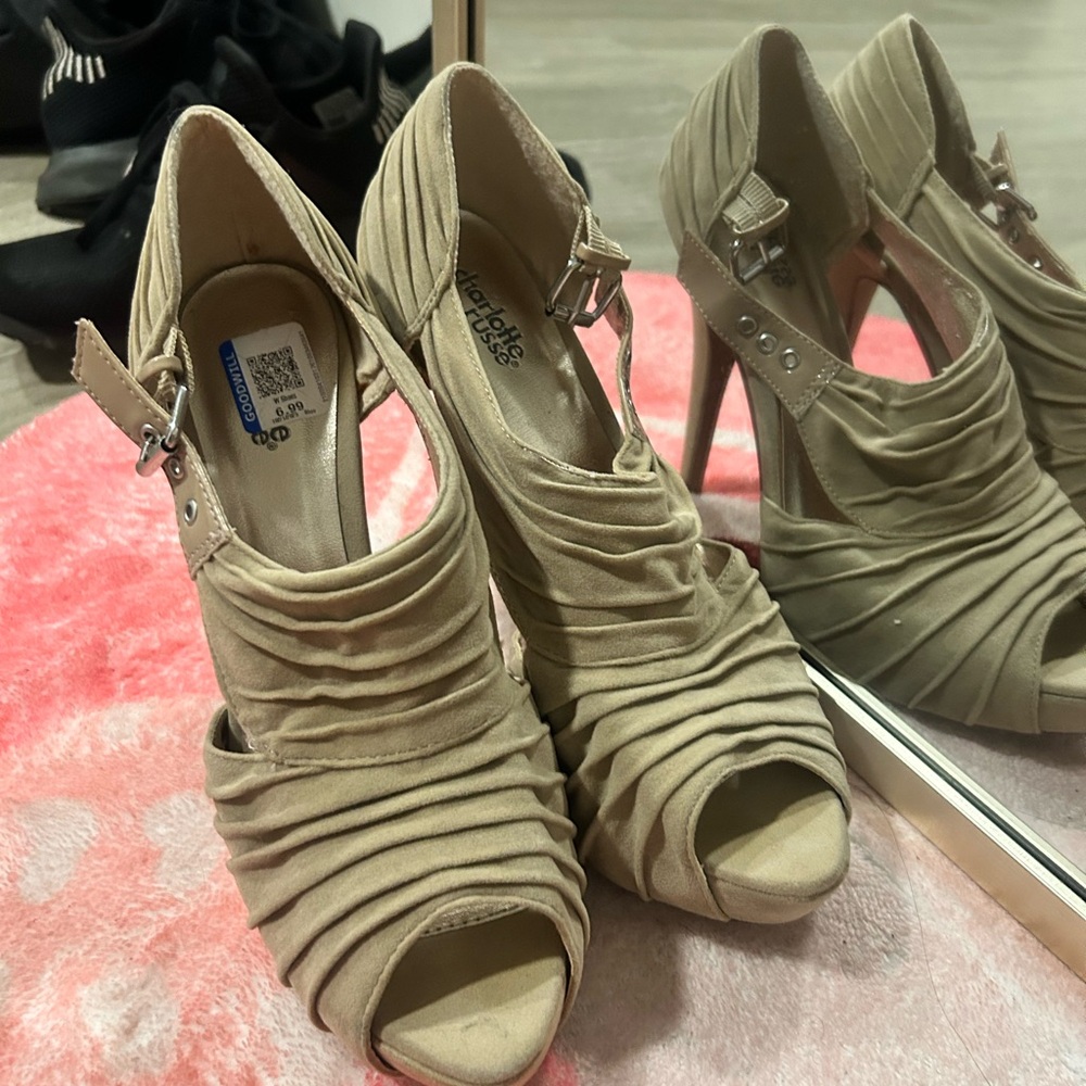 Charlotte Russe Ruched Tan Peep-Toe Heels